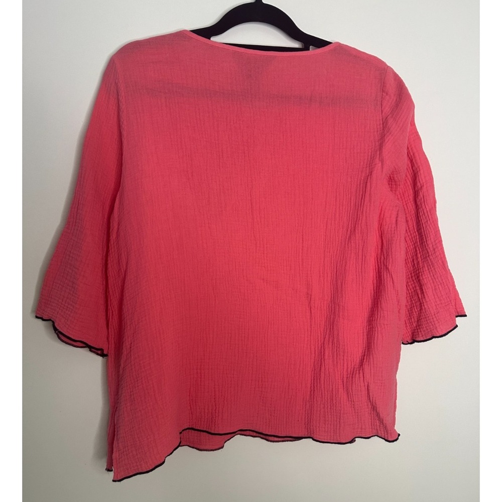 Ali Miles Pink Cotton Gauze Asymmetrical Button Blouse 3/4 Sleeve Petite Medium - Picture 9 of 10